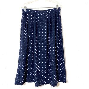 Sag Harbor POLKA DOTS Blue White LP Large Petite ELASTIC WAIST Poly Skirt MIDI